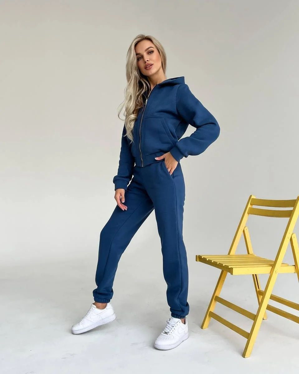 Ensemble de sweat à capuche zippé doublé polaire à manches longues