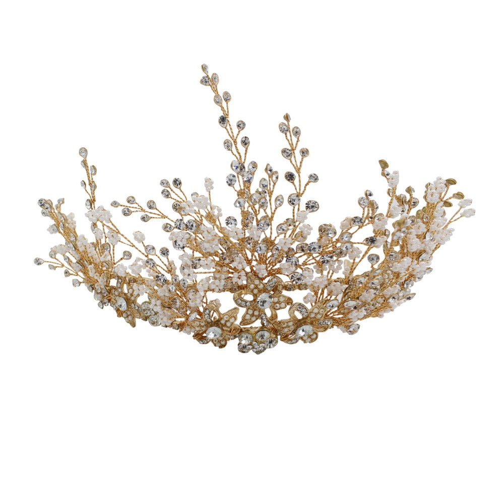 Golden Multi-Layer Rhinestone Rice Beads Bridal Headwear