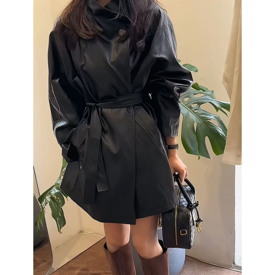 High-grade Temperament Fried Street Anti-aging Mid-length Leather Coat