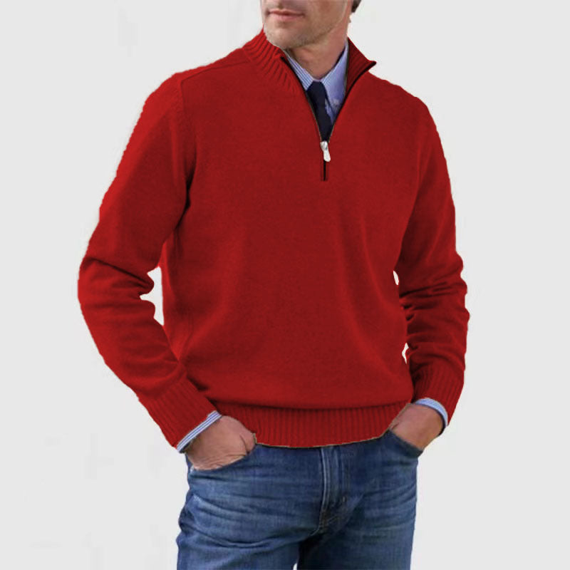 Pull homme à col montant et fermeture éclair, coupe tendance hiver, couleur unie, manches longues, en maille