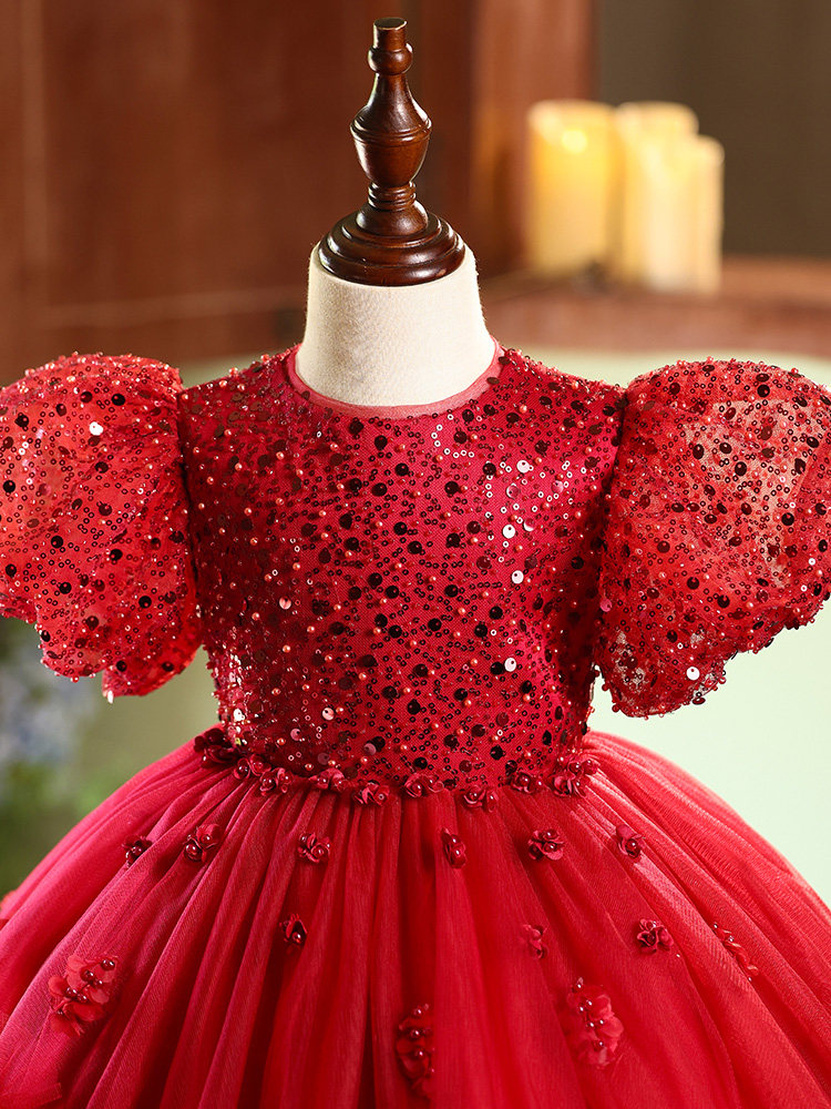 Robe de soirée rouge pour petites filles, idéale pour les spectacles