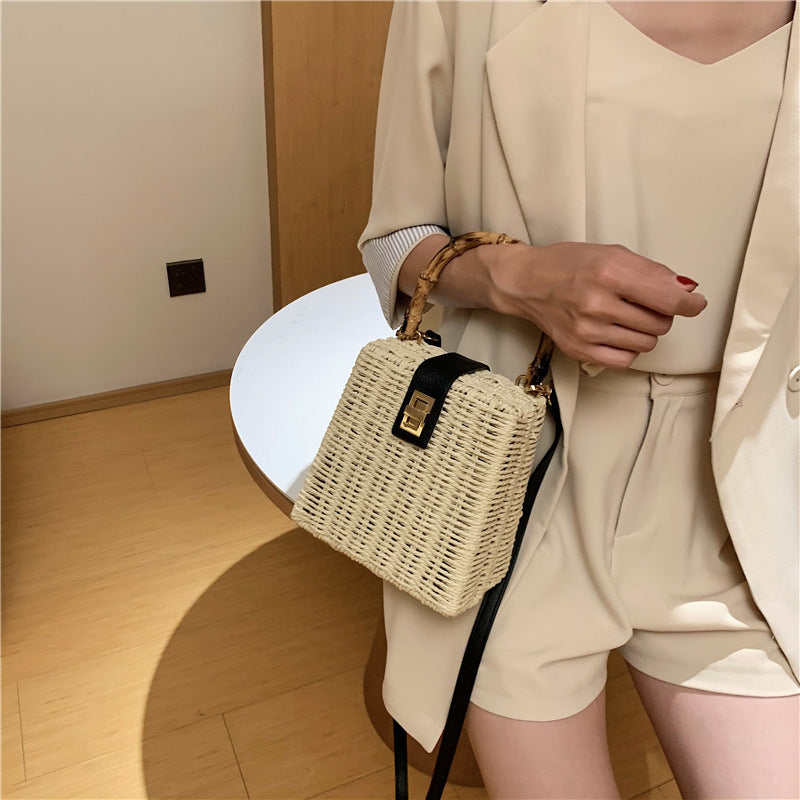 Sac de plage bandoulière tressé asymétrique pour femme 16x16.5x10cm