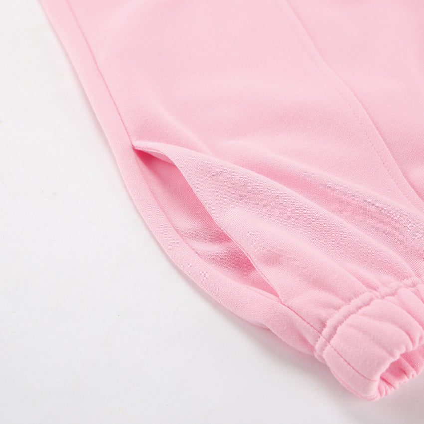 Women's Fashion Long-Sleeve Sweater Set with Pants Polyester Pink Black S-XL
