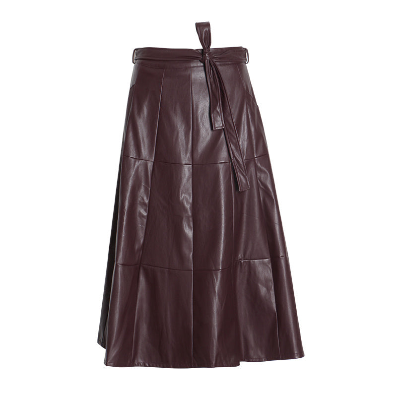 jupe longue trapèze taille haute en similicuir PU