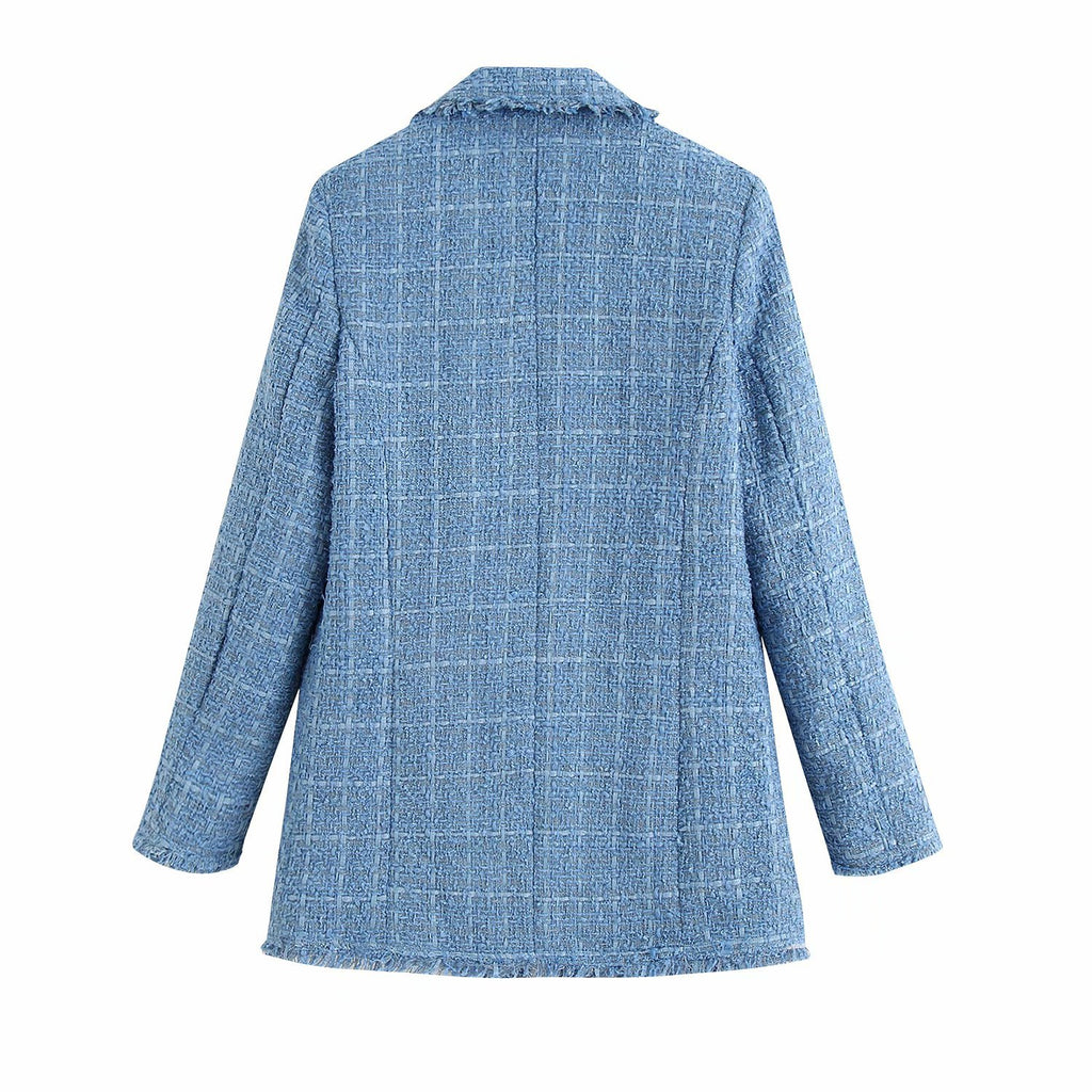 Retro Loose Tweed Plaid Women's Blazer Jacket Casual Streetwear