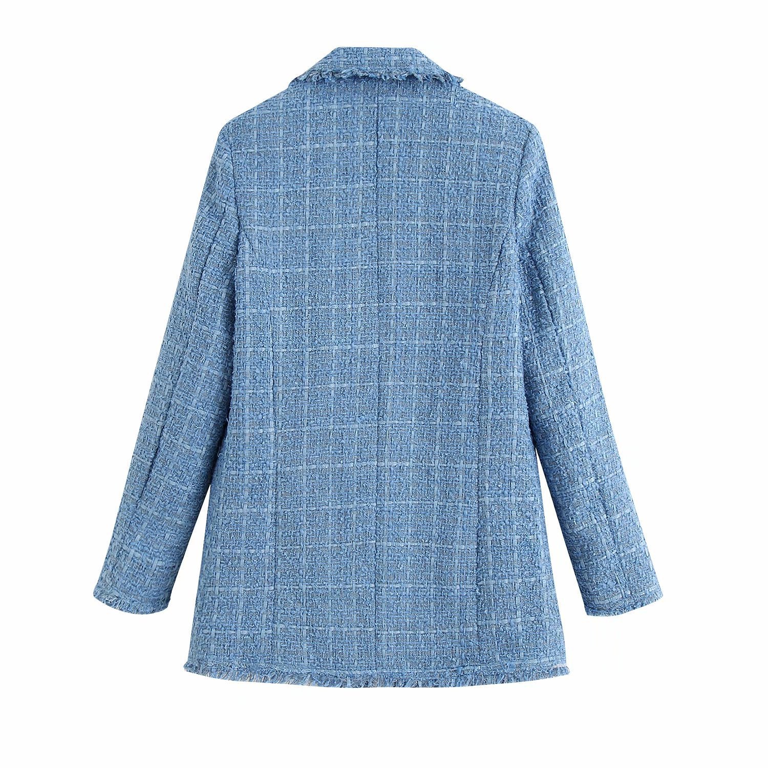 Retro Loose Tweed Plaid Women's Blazer Jacket Casual Streetwear
