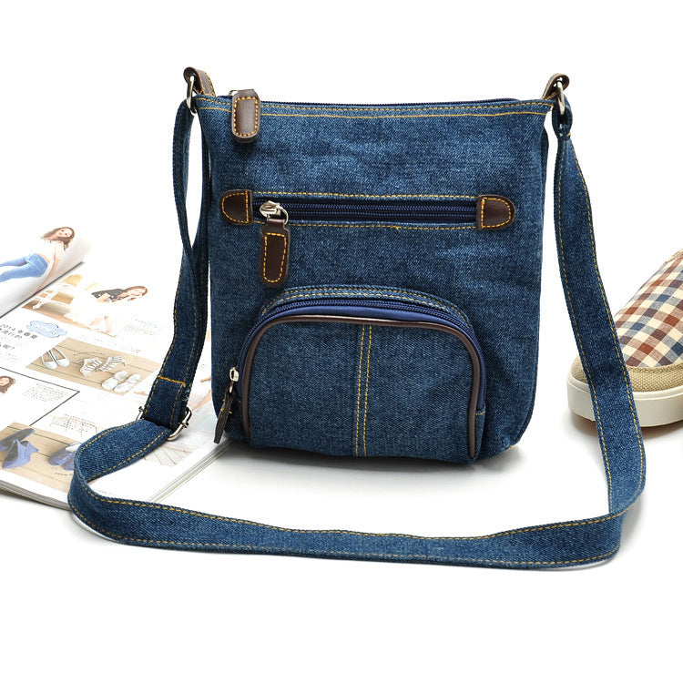Sac portable en jean bleu rétro à une épaule 22x19x4cm
