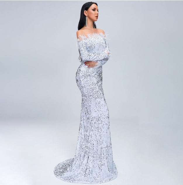 Robe de soirée en polyester blanche, verte et noire – du XS au XL