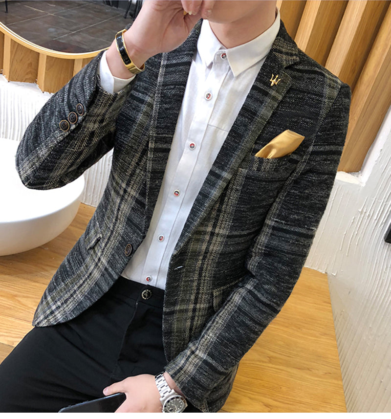 Men's Slim Fit Plaid Blazer