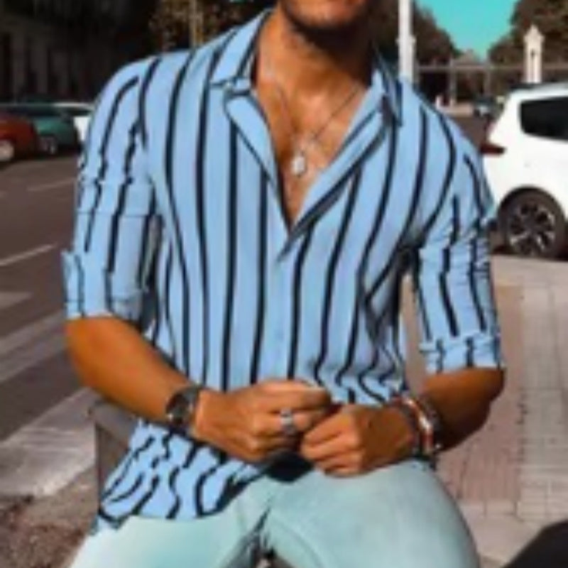 Men's Casual Comfortable Striped Button-Up Shirt for Spring and Autumn
