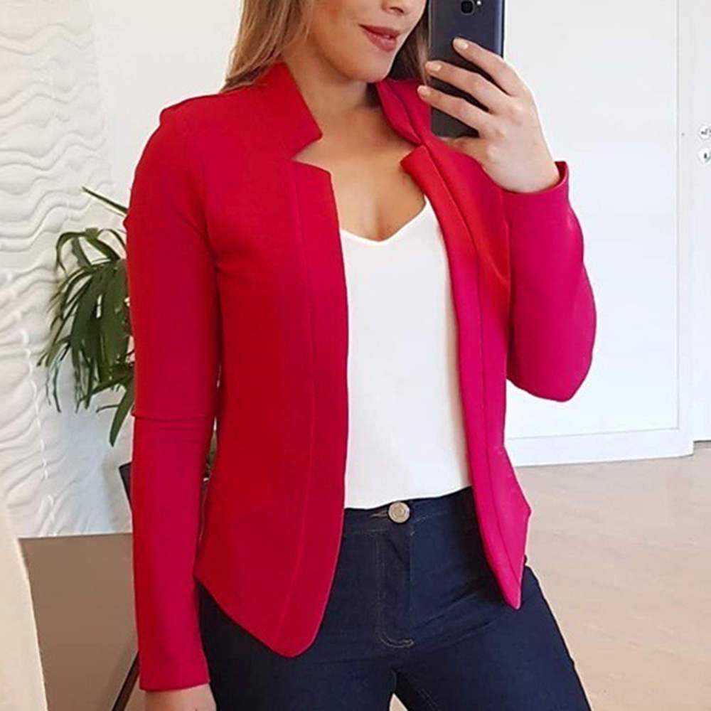 Solid Cotton Blend Long Sleeve Blazer S-5XL