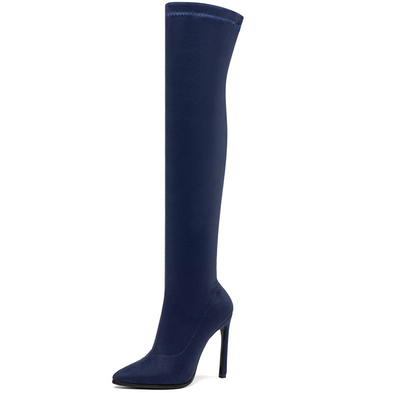 Bottes cuissardes en velours élastique à talons aiguilles