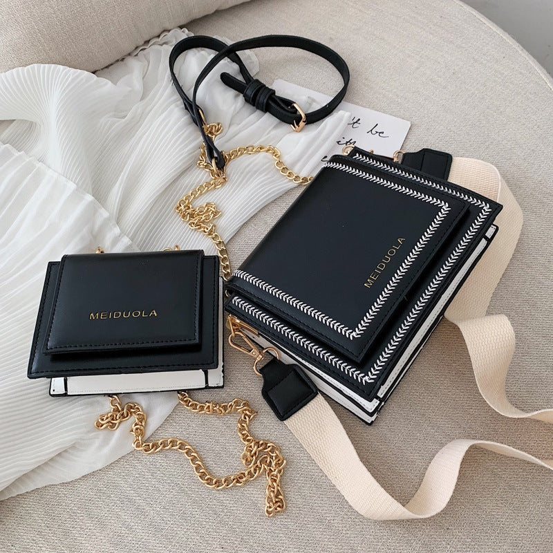 Textured Western Chain Crossbody Bag with Zipper Pocket