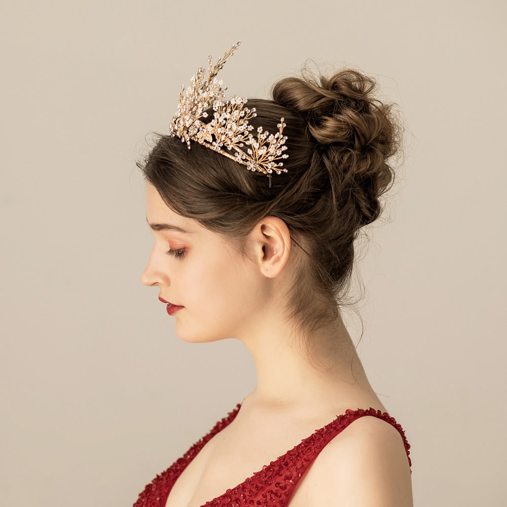 غطاء رأس زفاف مرصع بأحجار الراين وخرز الأرز متعدد الطبقات