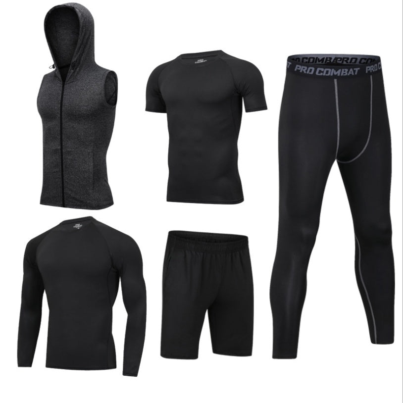 Ensemble Sport Homme Séchage Rapide à Capuche Manches Longues Pantalon Neuf Points Fitness Course à Pied