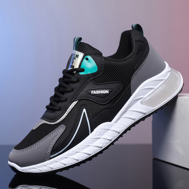 Color-Blocked Breathable Mesh Lace-Up Sneakers for Men – Casual Outdoor Running & Walking Shoes
