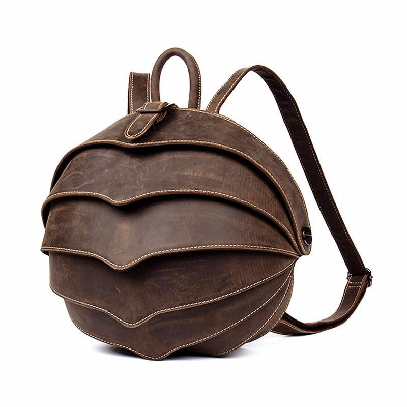 Unisex Retro Vintage Dark Brown Handmade Cowhide Backpack 29x25x15cm