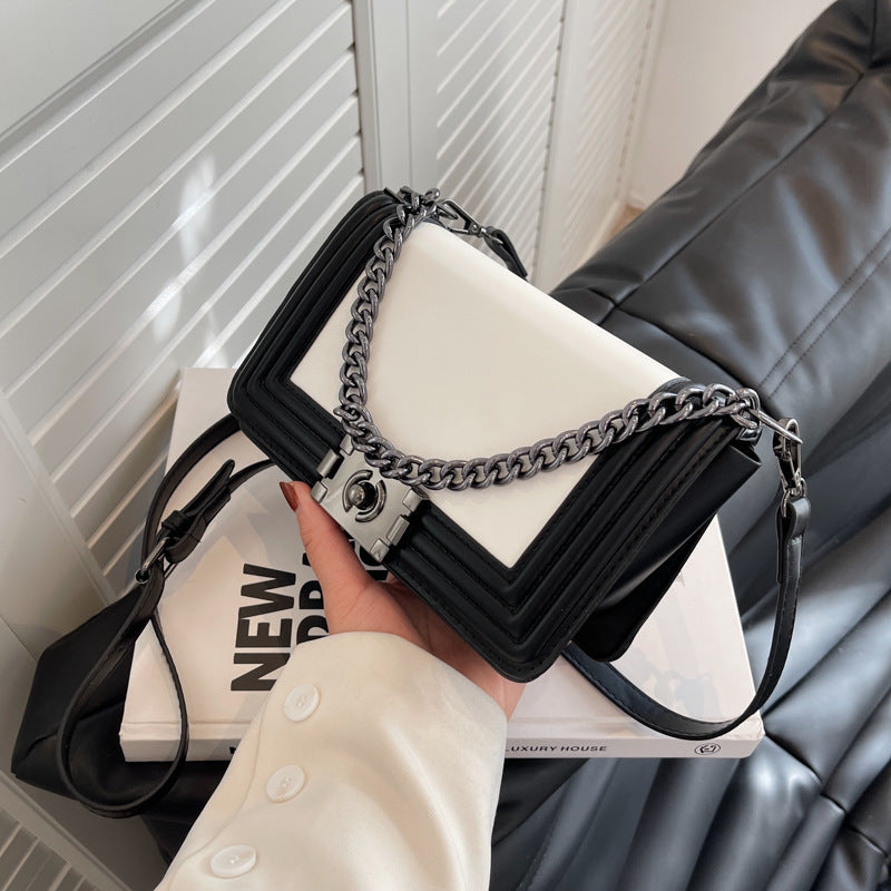 Contrast Color Small Square PU Crossbody Bag for Women 20.5x12.5x9cm