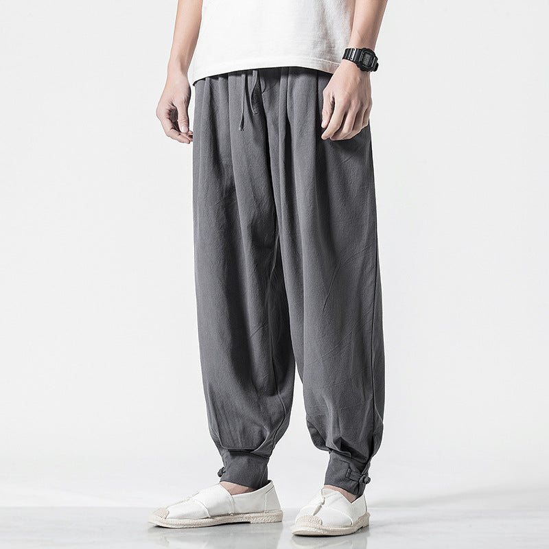 Pantalon sarouel ample décontracté en coton et lin