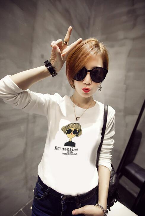 Long Sleeve Cartoon Versatile T-Shirt Polyester Fiber