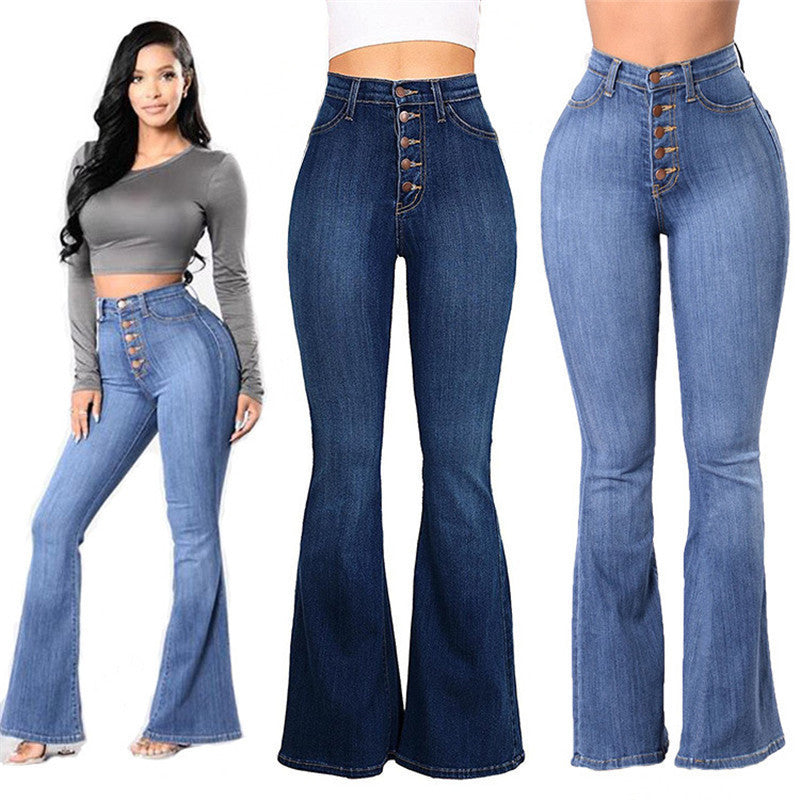 High Waist Stretch Denim Wide Leg Jeans