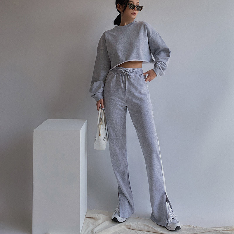 High Waist Cotton Split Loose Straight Leg Casual Pants