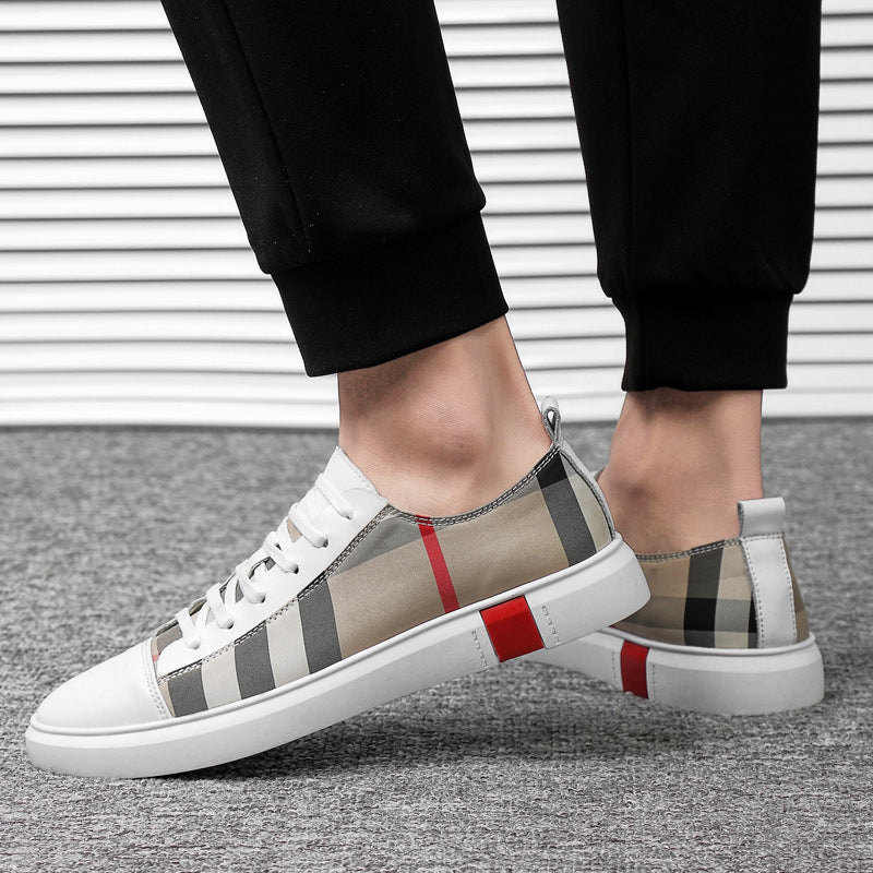 Leather Canvas Casual Shoes Flat Heel Round Toe
