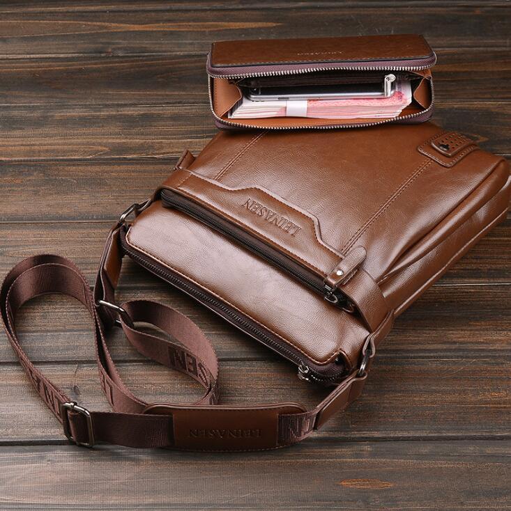 Men's Soft Polyester Lined Messenger Shoulder Bag with Zipper Closure