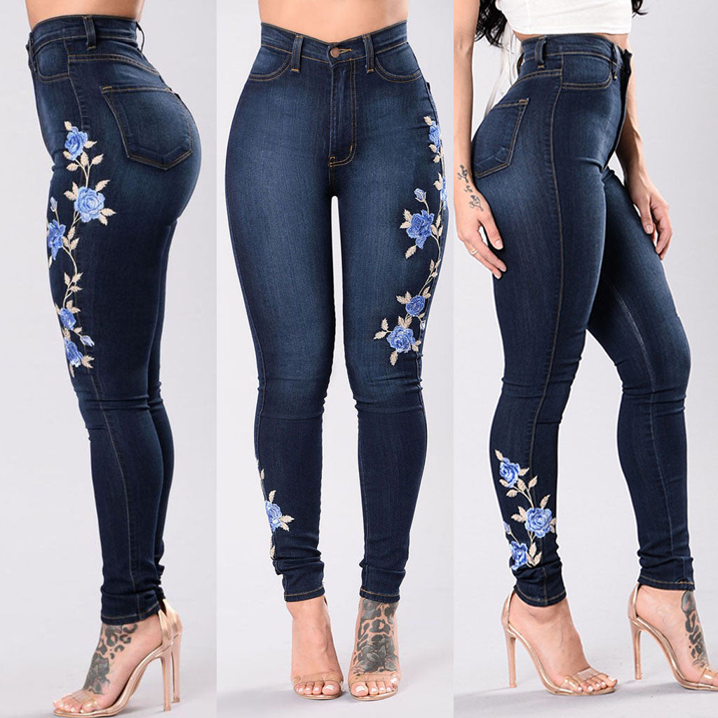 European & American Embroidered Cotton Jeans