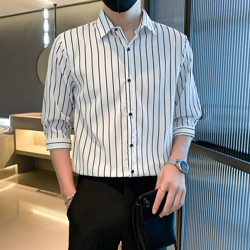 Light Cooked Style Men’s Shirt with Black and White Stripes