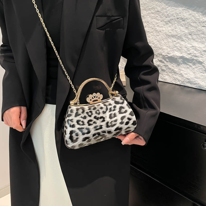 Leopard Print Retro Round PU Crossbody Bag for Women