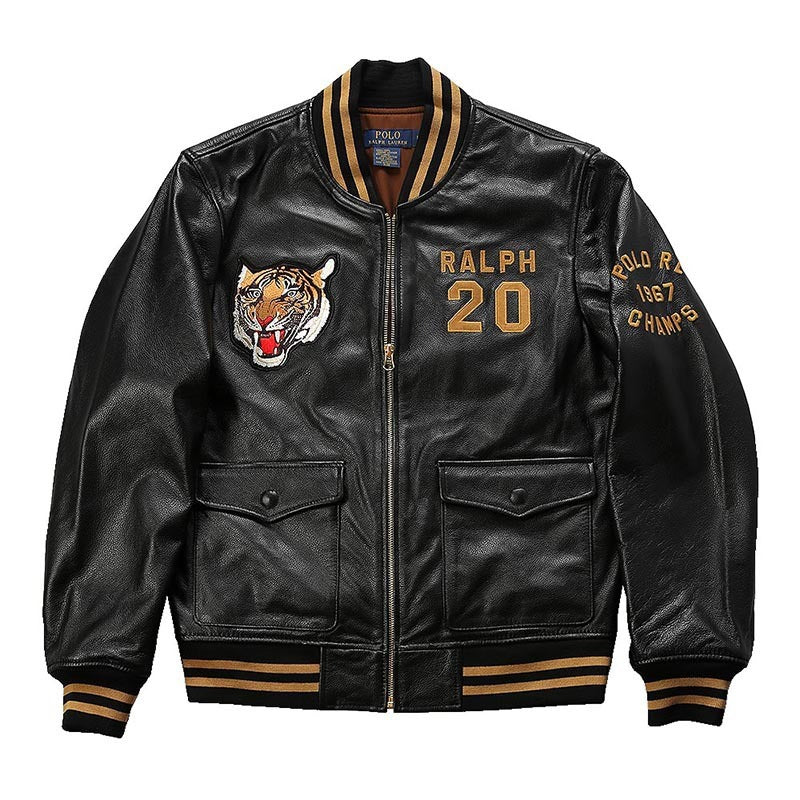 Men's Black Sheepskin Casual Standing Collar Leather Jacket