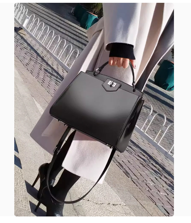 Sac à main en cuir de vachette double couche grande capacité pour femme