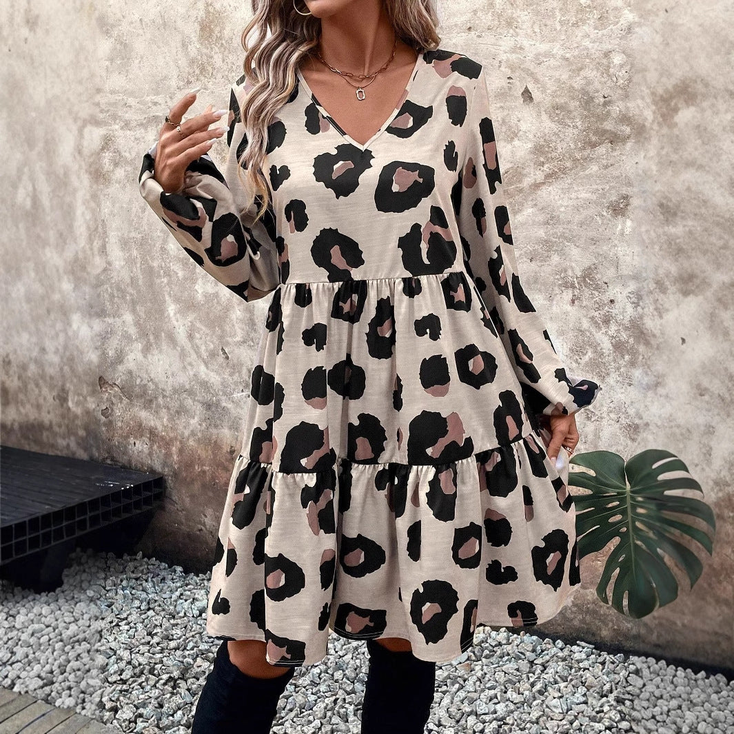 Leopard Print Long Sleeve Dress Women
