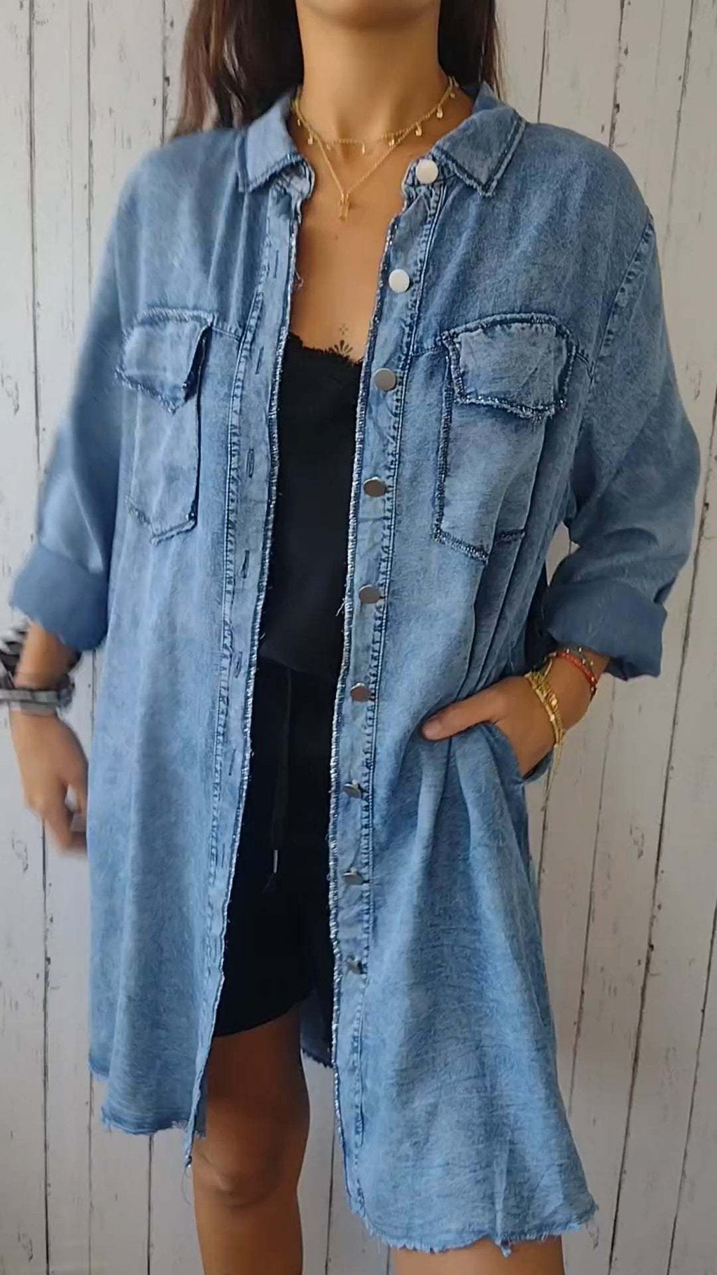 Cotton Linen Color Block Casual Long Shirt Coat