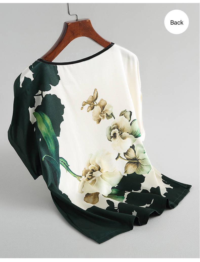 Ice Silk Printed Floral Chiffon Shirt for Women