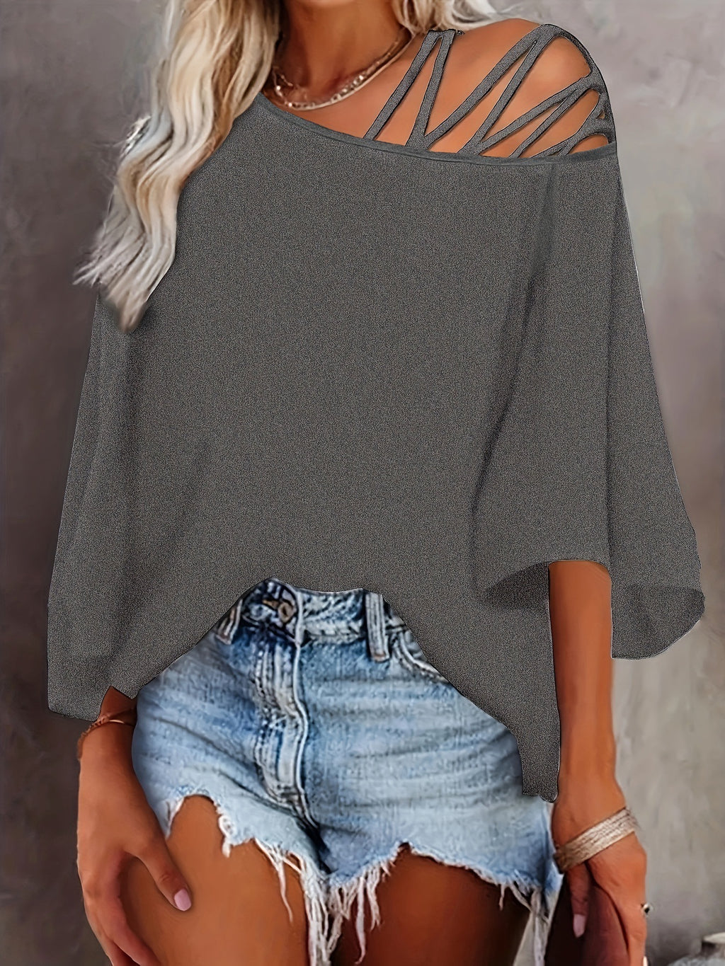 Women's Summer Off-Shoulder Loose Solid Color Top Polyester S-XXL