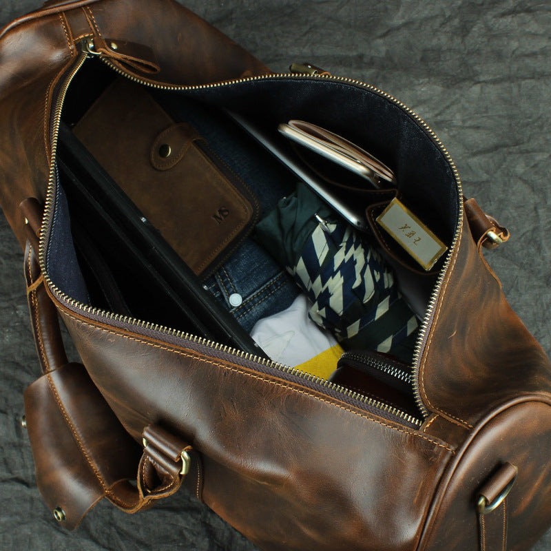 Sac fourre-tout de voyage bandoulière en cuir de vachette vintage pour hommes
