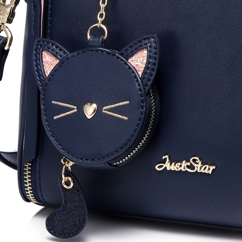 Sac à bandoulière brodé "Dame aux chats" bleu ou rose
