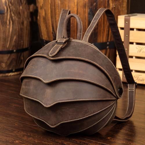 Unisex Retro Vintage Dark Brown Handmade Cowhide Backpack 29x25x15cm