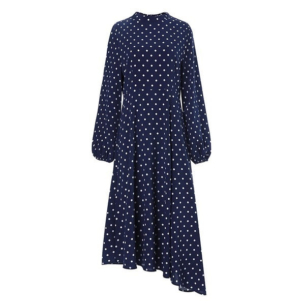Polka Dot Chiffon Long Sleeve Dress with Elastic Waist