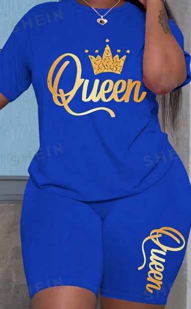 Slayr Crown & Letter Printed Short Sleeve T-Shirt And Shorts Casual Two-Piece Set For Summer