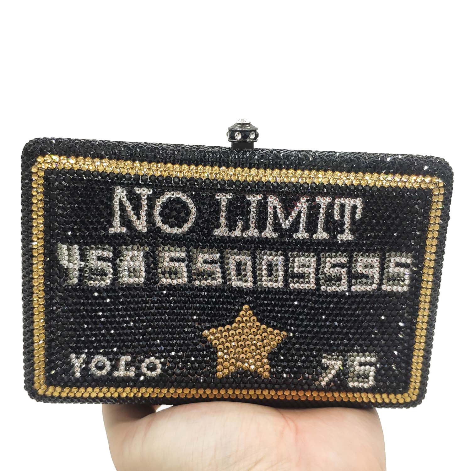 FGG Rhinestone PU Clutch Bag with Chain Handle for Dinner & Party 16x10x4cm