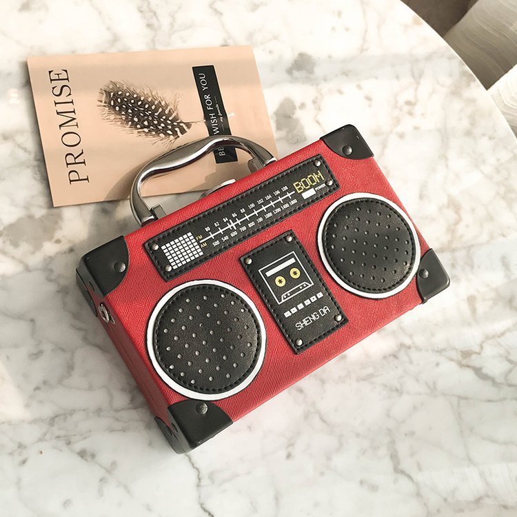 Sac à bandoulière pour femme style rétro magnétophone en similicuir