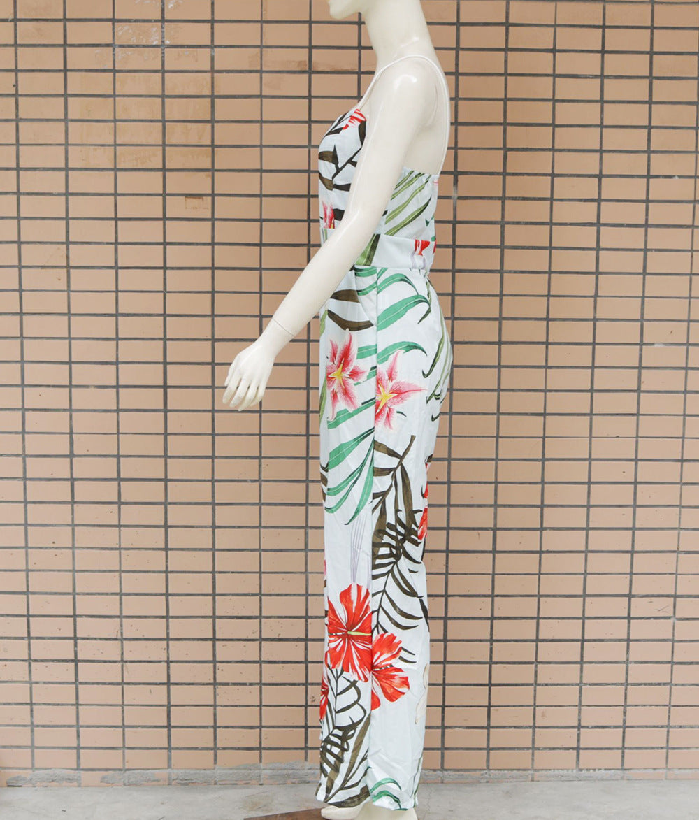 Wide-Leg Print Sling Bodysuit Polyester
