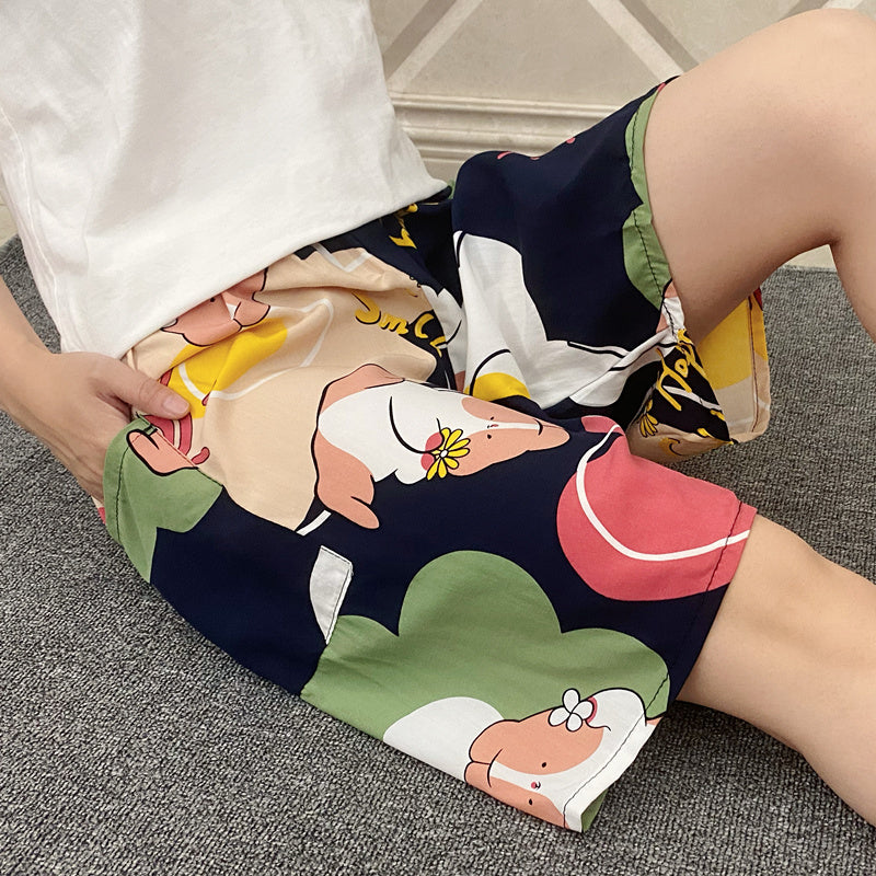 Summer Women's Cotton Silk Loose Pajama Shorts