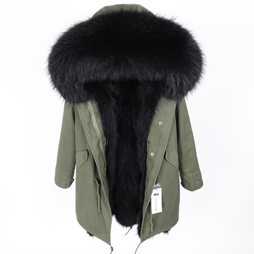 Women’s Winter Long Parka Coat with Real Fur Natural