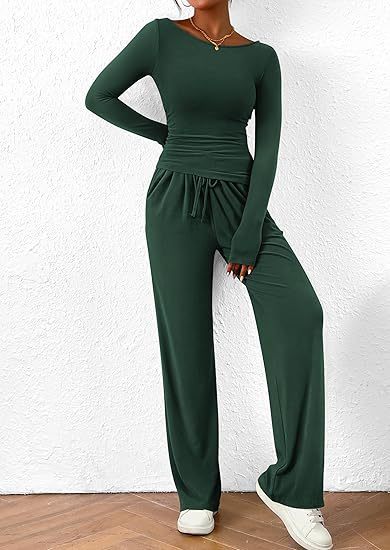 Casual Suit Asymmetric Long-sleeved T-shirt Wide-leg Pants Casual Set
