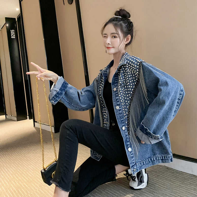 Manteau en jean ajusté et tendance en mélange de coton gris, noir et bleu