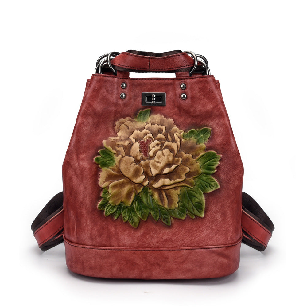 Retro Women’s Genuine Leather Bucket Backpack Cream, Brown, Red, Black - Large 25.5x30x15.5cm